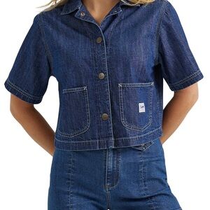 LEE WOMEN'S LEGENDARY DENIM CROP CHORE SHIRT
 XL 2